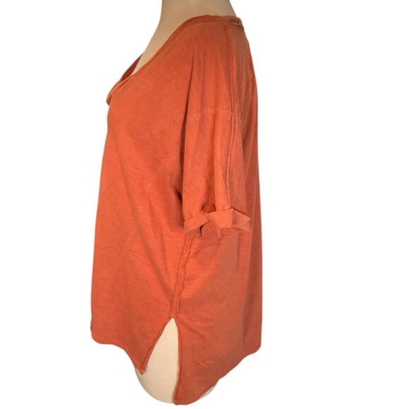 We The Free Burnt Orange Over Sized T-Shirt Size X-Small V-Neck Rolled Sleeve - Picture 4 of 10